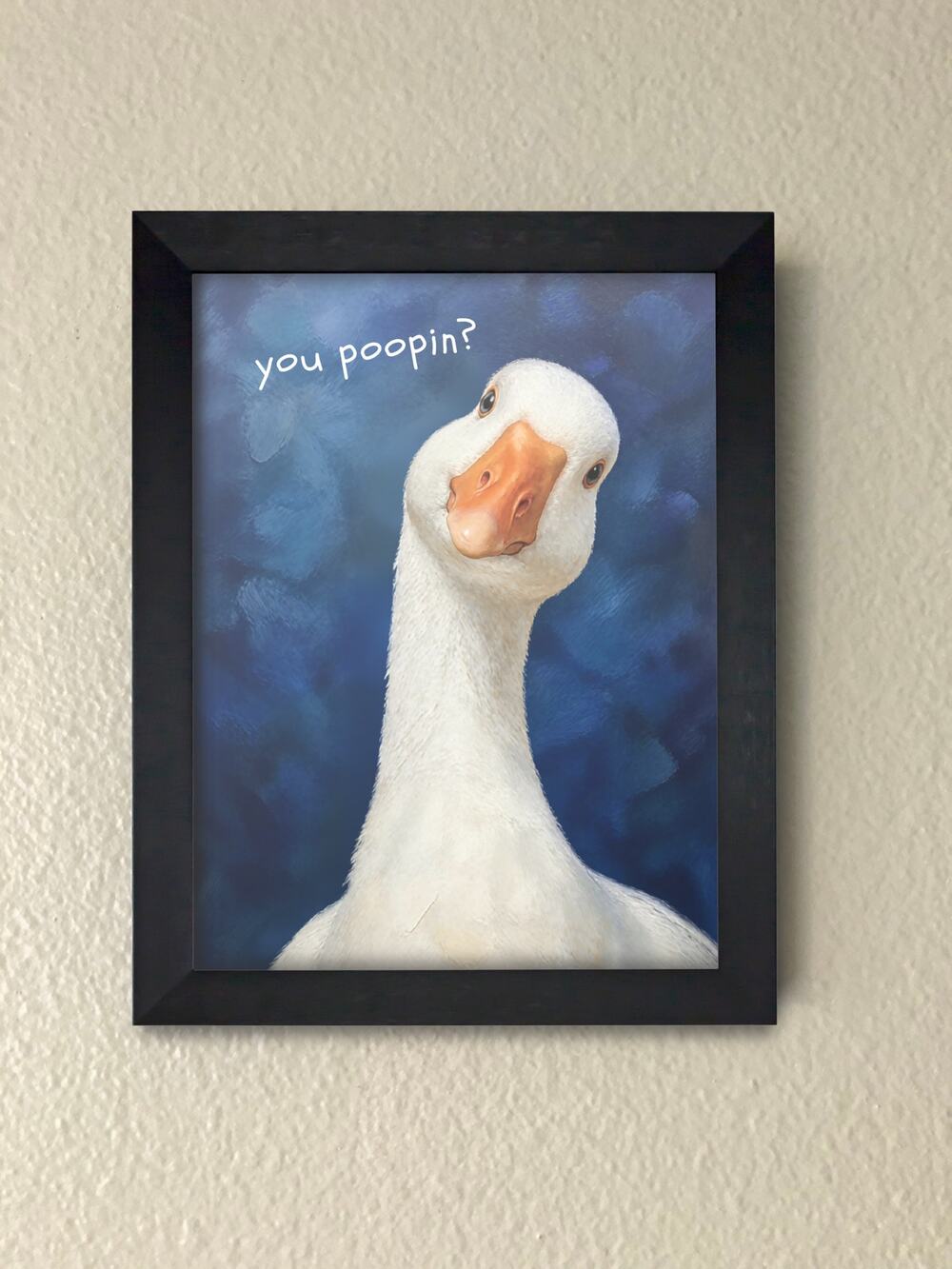 Funny Goose Bathroom Framed Wall Art – "You Poopin?" Quirky Framed Print